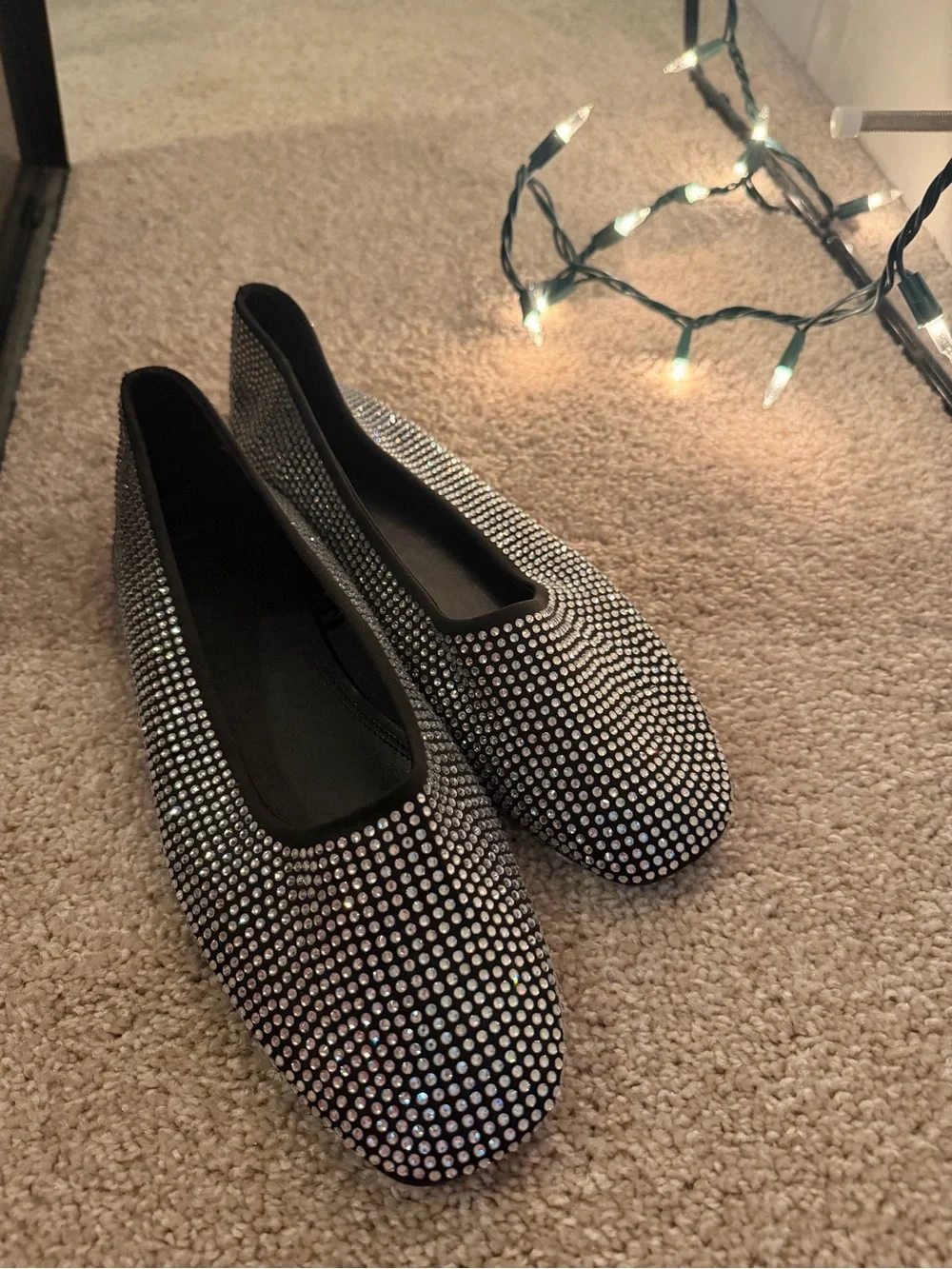 H&M Black Rhinestone-Embellished Ballet Flats